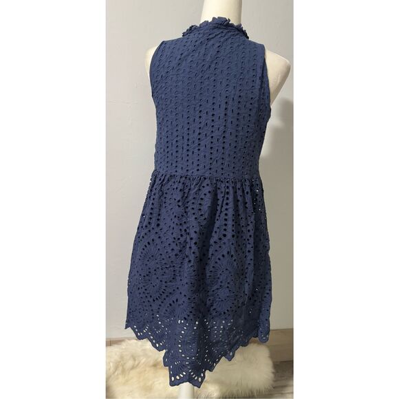Sundance Blue eyelet Promise dress scalloped ruffle M - Picture 6 of 9